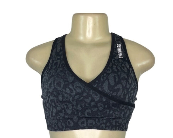 Gymshark Womens Black Leopard Print Crossback Sports Bra S