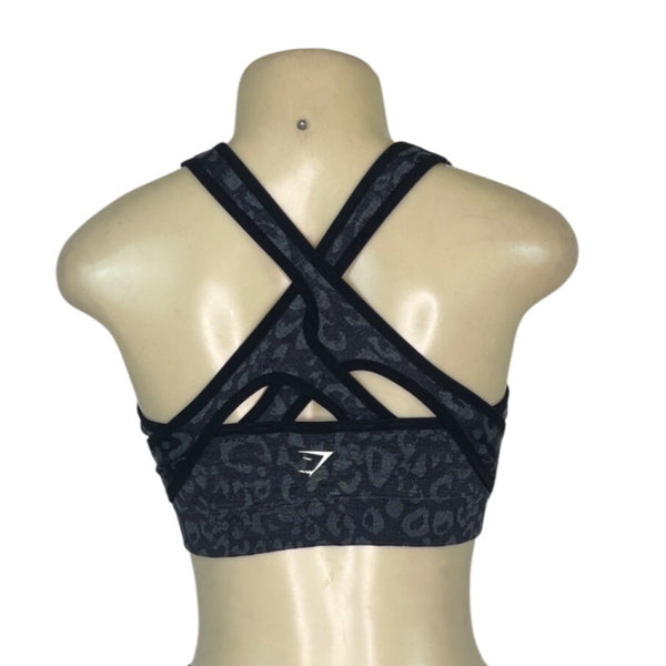 Gymshark Womens Black Leopard Print Crossback Sports Bra S