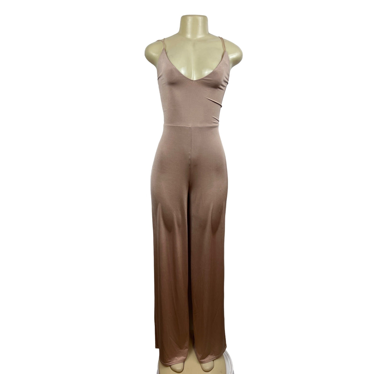ASOS Womens Sleeveless Cross-Back Beige Jumpsuit W/ Wide-Leg Design Sz 10 - New
