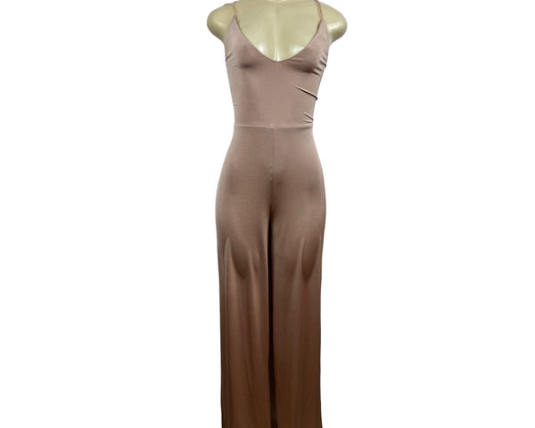 ASOS Womens Sleeveless Cross-Back Beige Jumpsuit W/ Wide-Leg Design Sz 10 - New