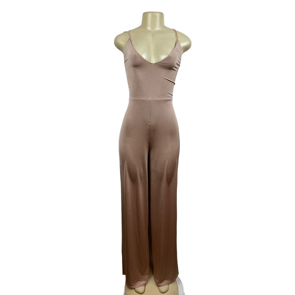 ASOS Womens Sleeveless Cross-Back Beige Jumpsuit W/ Wide-Leg Design Sz 10 - New