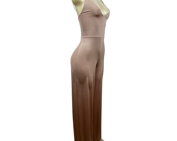 ASOS Womens Sleeveless Cross-Back Beige Jumpsuit W/ Wide-Leg Design Sz 10 - New
