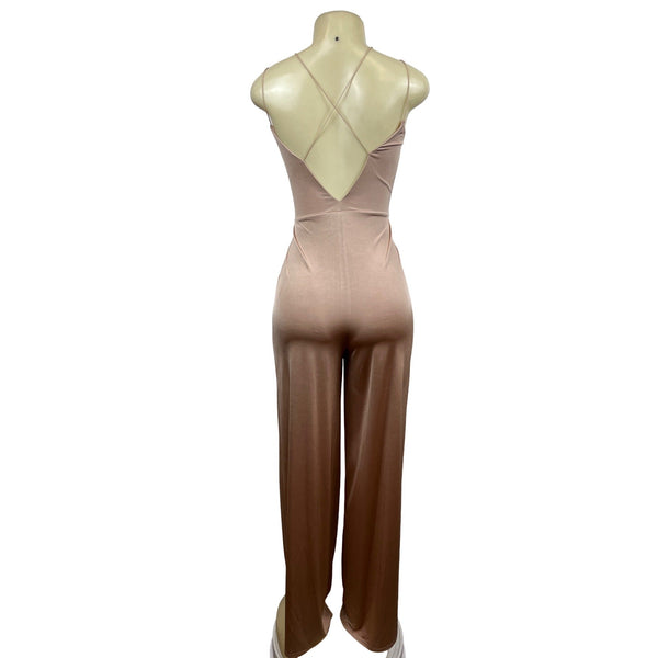 ASOS Womens Sleeveless Cross-Back Beige Jumpsuit W/ Wide-Leg Design Sz 10 - New