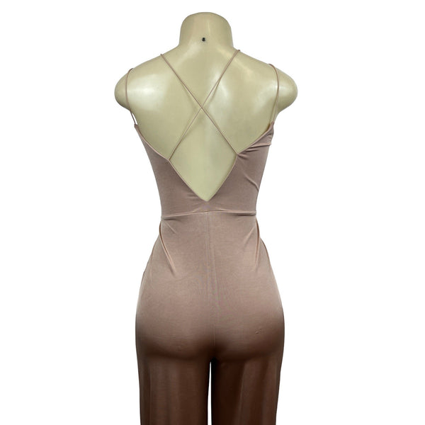 ASOS Womens Sleeveless Cross-Back Beige Jumpsuit W/ Wide-Leg Design Sz 10 - New