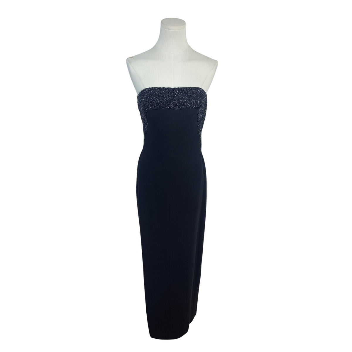 Helen Morley Strapless Black Midi Dress W/ Glitter Bust & Sheer Wrap Szize 10