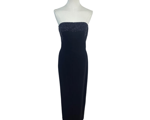 Helen Morley Strapless Black Midi Dress W/ Glitter Bust & Sheer Wrap Szize 10