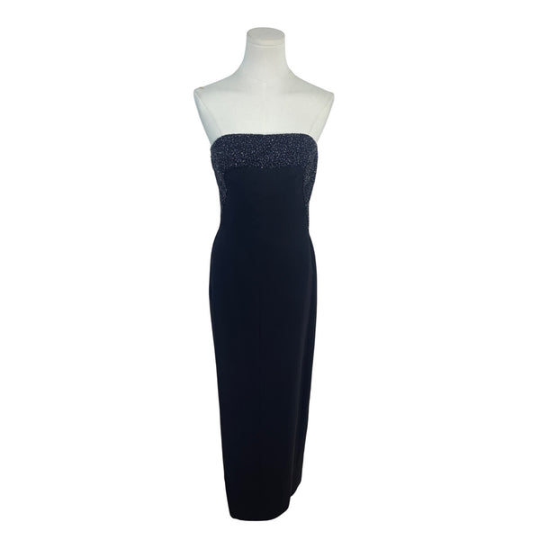Helen Morley Strapless Black Midi Dress W/ Glitter Bust & Sheer Wrap Szize 10