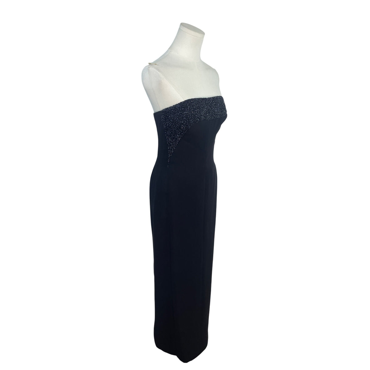 Helen Morley Strapless Black Midi Dress W/ Glitter Bust & Sheer Wrap Szize 10