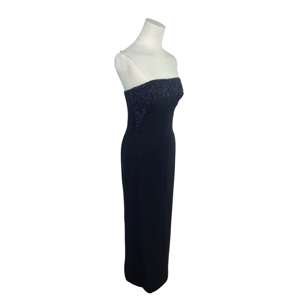 Helen Morley Strapless Black Midi Dress W/ Glitter Bust & Sheer Wrap Szize 10