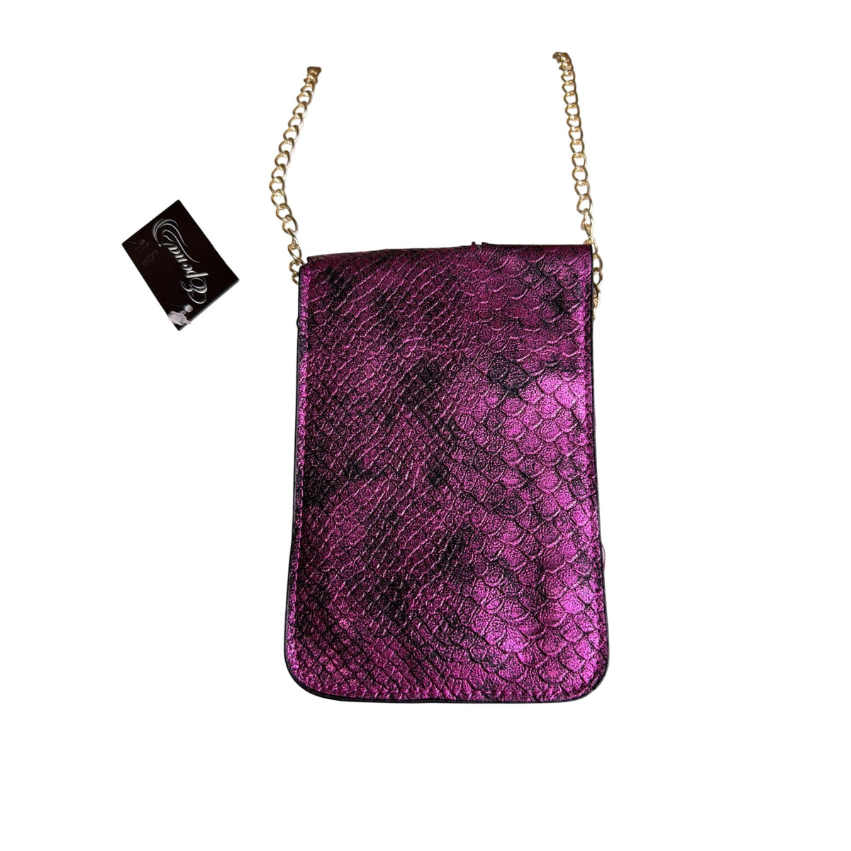 Epona Womens Purple Faux Leather Snakeskin Print Crossbody Chain Strap Purse