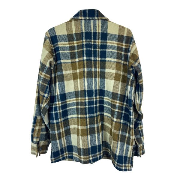 Woolrich Mens Blue Tan Plaid Wool Blend Button-Up Heavyweight Jacket Size M