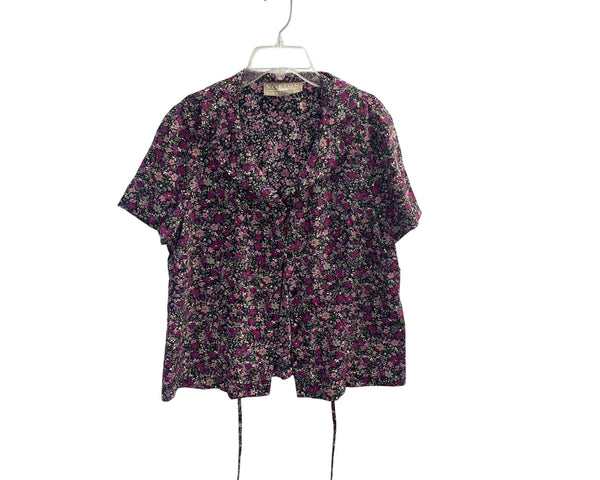 Norton Womens Floral Short Sleeve Blouse Multicolor Size Medium