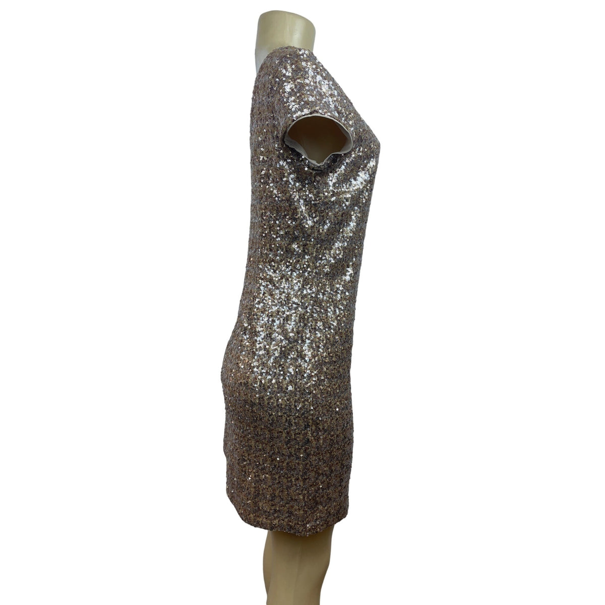 Womens Sequin Short Sleeve Mini Dress In Brown & Silver New