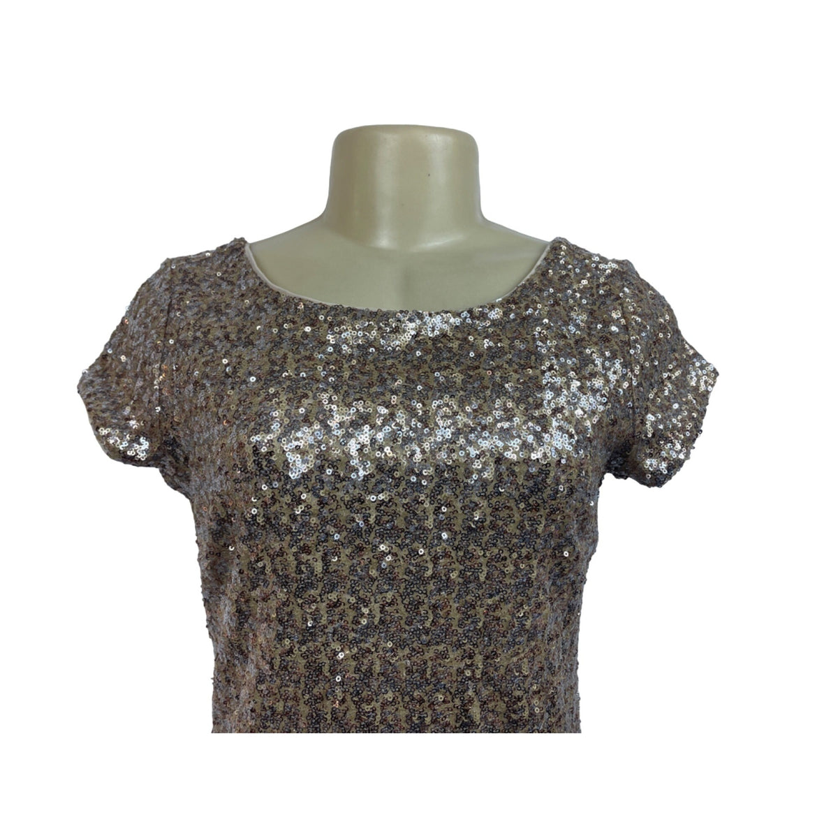 Womens Sequin Short Sleeve Mini Dress In Brown & Silver New