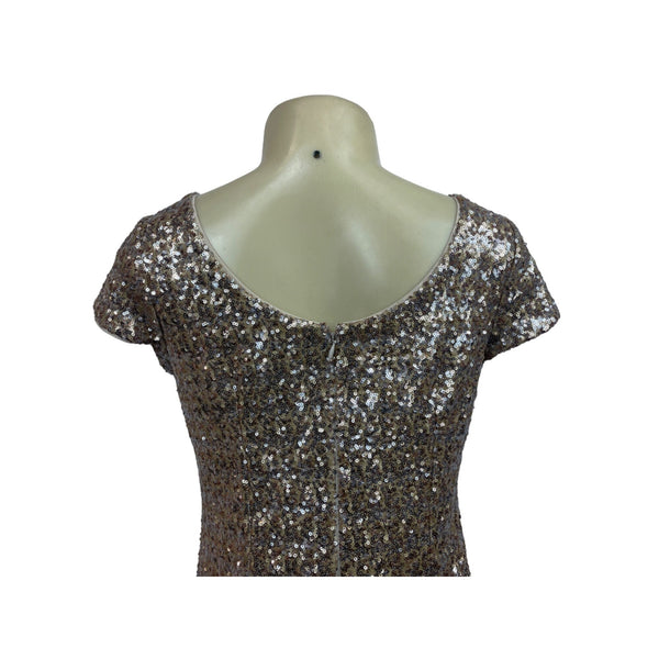 Womens Sequin Short Sleeve Mini Dress In Brown & Silver New