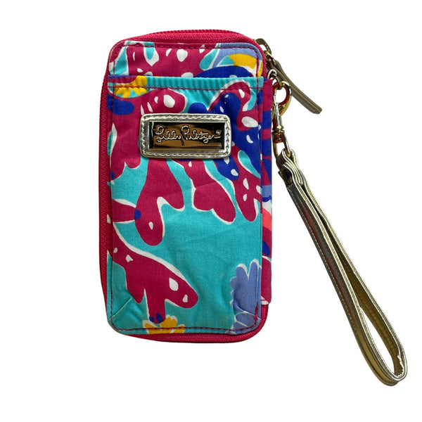 Lilly Pulitzer Pink & Blue Floral Print With Multicolor & Gold Strap Wristlet Wallet