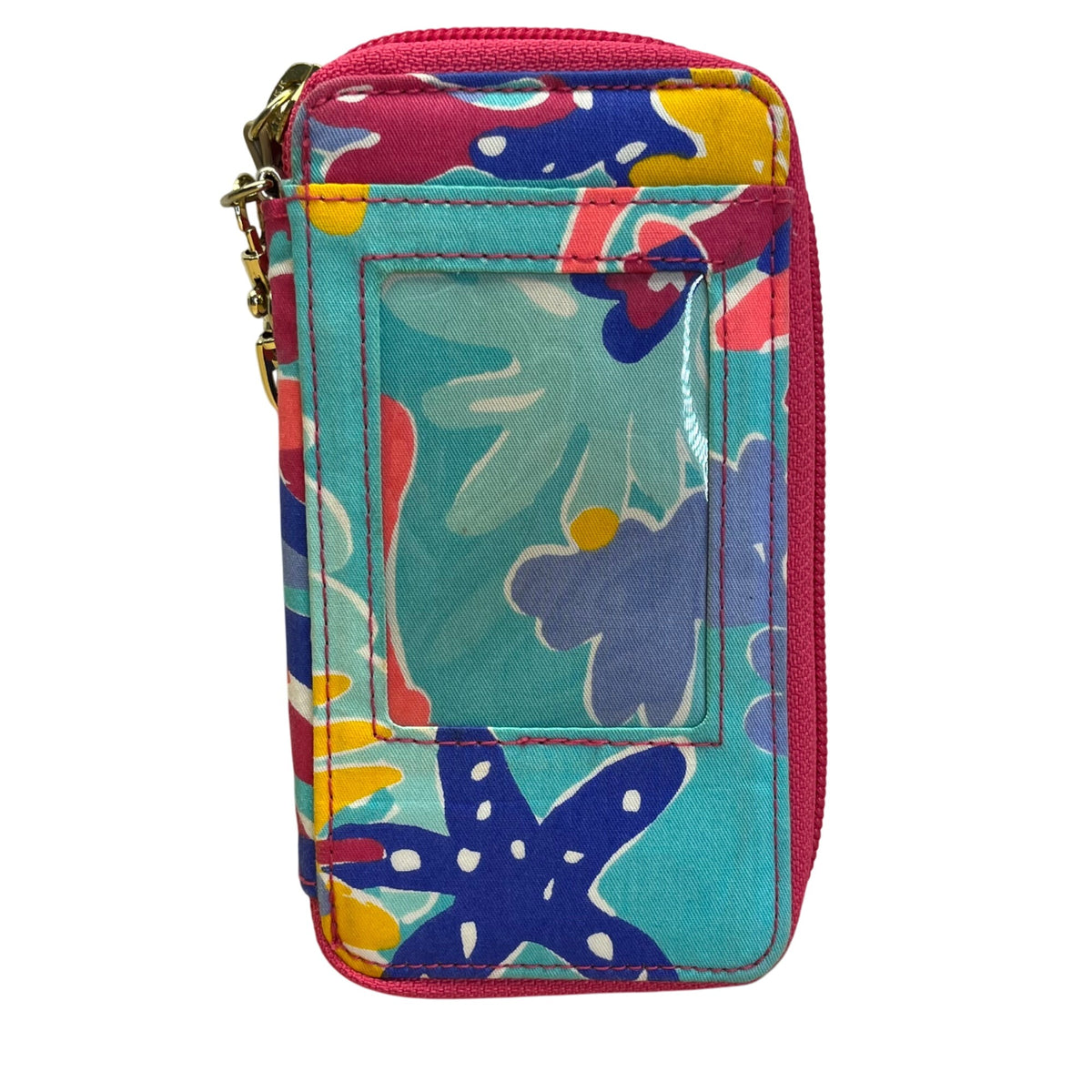 Lilly Pulitzer Pink & Blue Floral Print With Multicolor & Gold Strap Wristlet Wallet