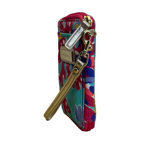 Lilly Pulitzer Pink & Blue Floral Print With Multicolor & Gold Strap Wristlet Wallet