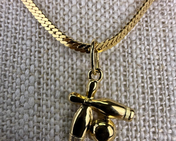 Monet Women's Vintage Gold Tone Bowling Charm Necklace Snake Chain Elegant Jewelry