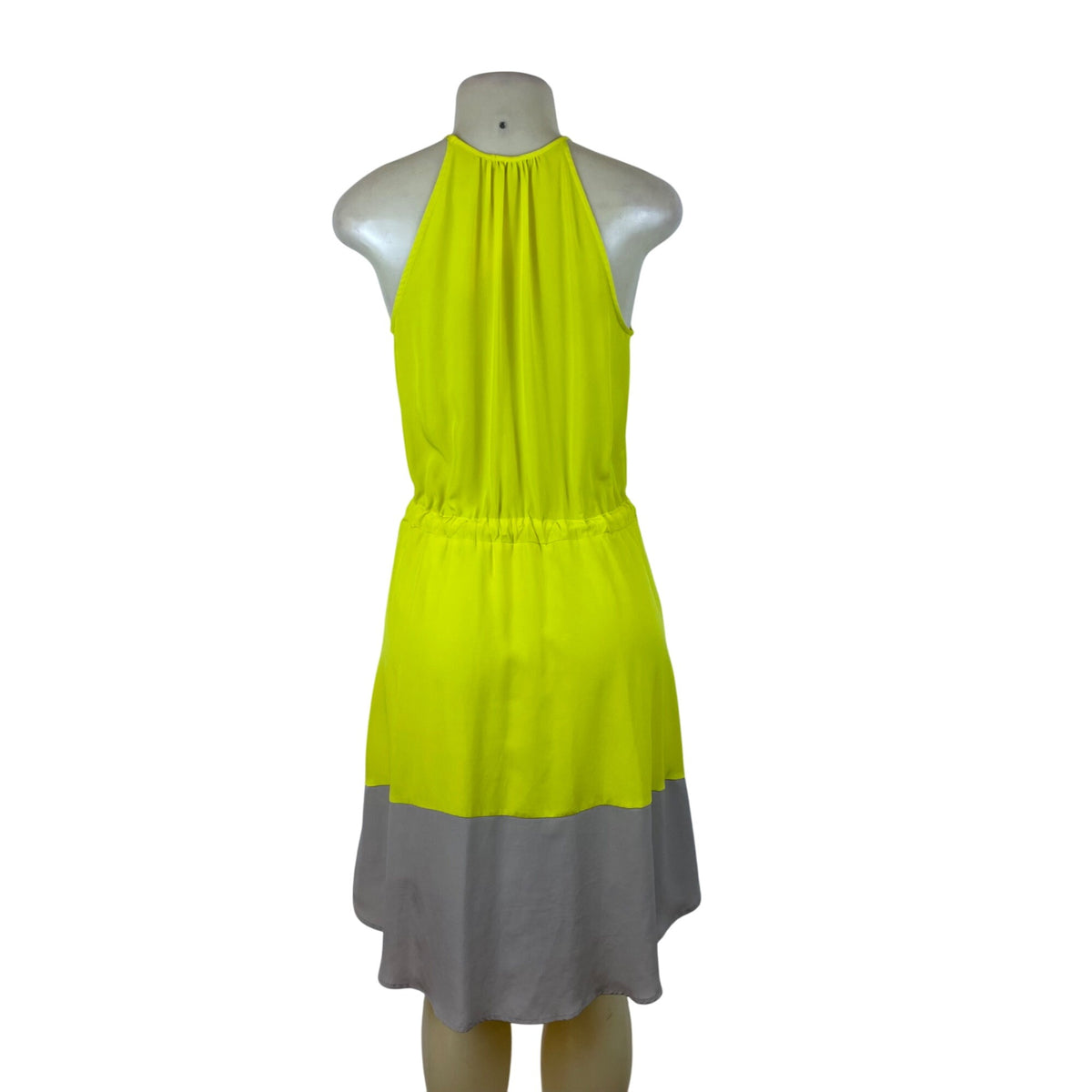 Bar III Women's Yellow Sleeveless Halter Dress W/ Tie Waist & Gray Hem Sz S