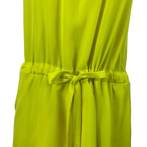 Bar III Women's Yellow Sleeveless Halter Dress W/ Tie Waist & Gray Hem Sz S