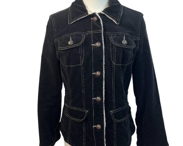 For Joseph Fortune Womens Black Denim Jacket With White Stitching Size M