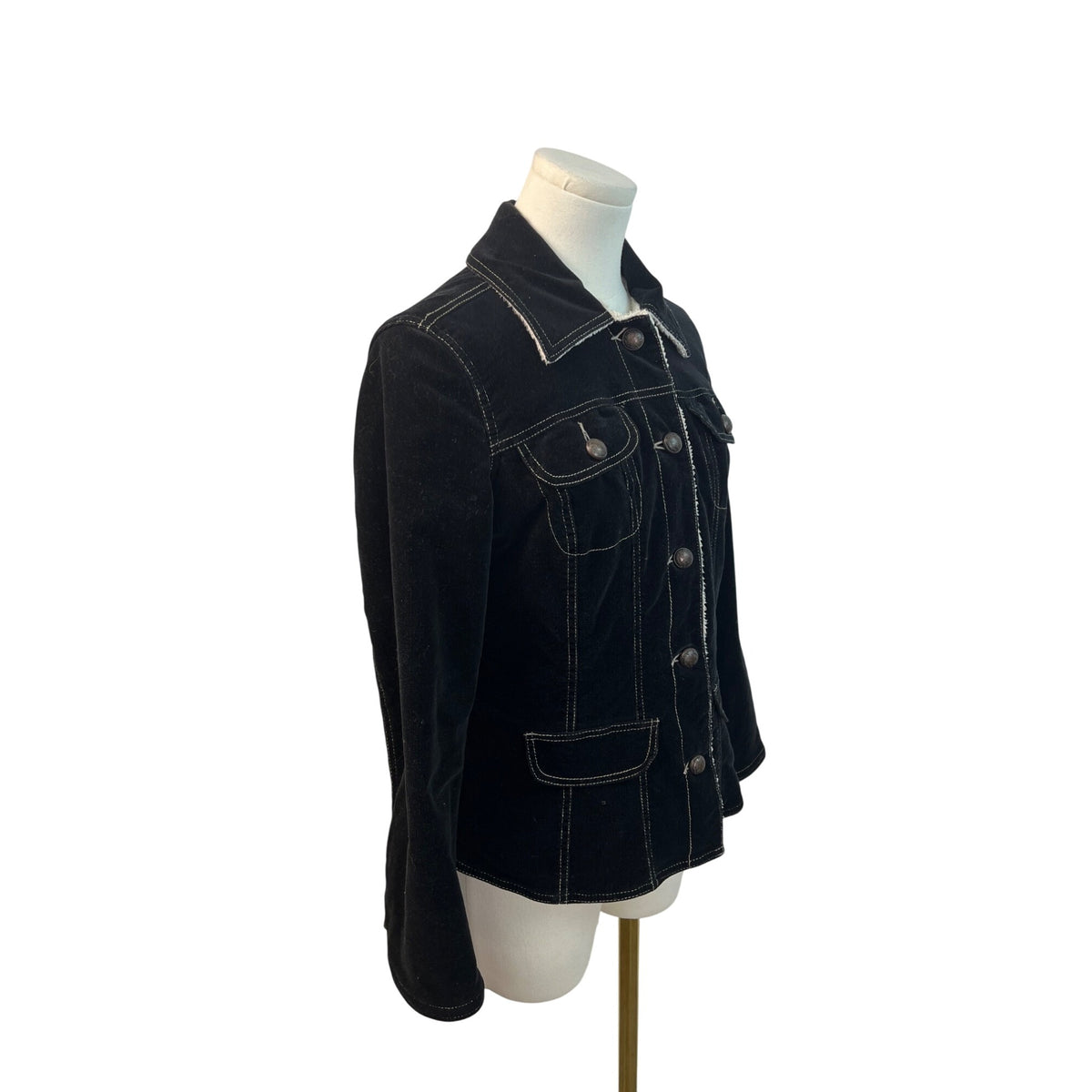 For Joseph Fortune Women's Black Denim Jacket With White Stitching Size M