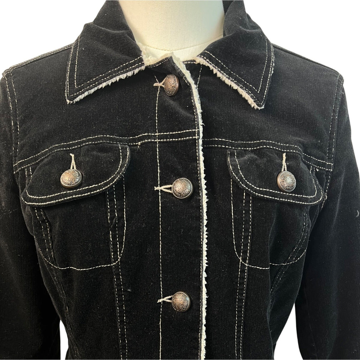 For Joseph Fortune Women's Black Denim Jacket With White Stitching Size M
