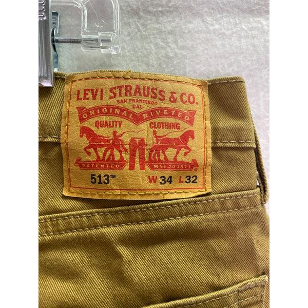 Levis Mens Mustard Cotton Stretch 513 Slim Straight Jeans W34 L32 Durable Stylish