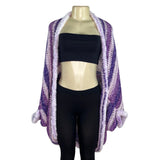 Handmade Purple & White Striped Crochet Cardigan One Size