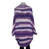 Handmade Purple & White Striped Crochet Cardigan One Size