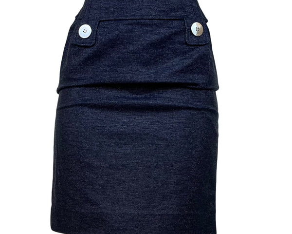 Per Se Womens Navy Cotton Blend High-Waist Pencil Skirt Button Detail Size 8