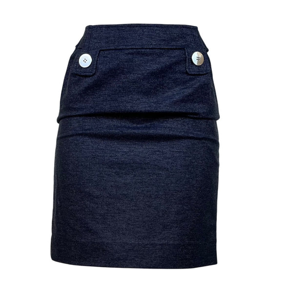 Per Se Womens Navy Cotton Blend High-Waist Pencil Skirt Button Detail Size 8