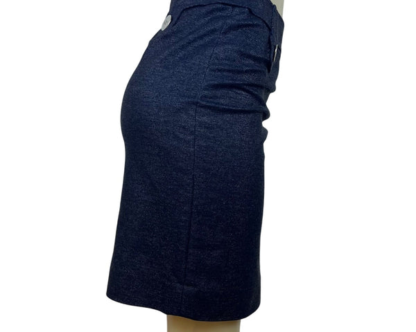 Per Se Womens Navy Cotton Blend High-Waist Pencil Skirt Button Detail Size 8