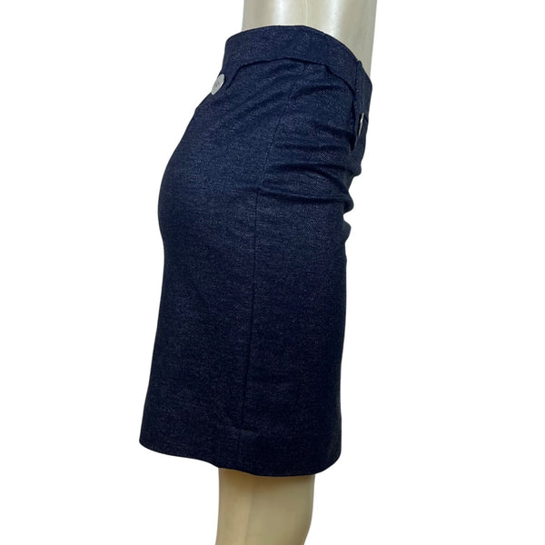 Per Se Womens Navy Cotton Blend High-Waist Pencil Skirt Button Detail Size 8