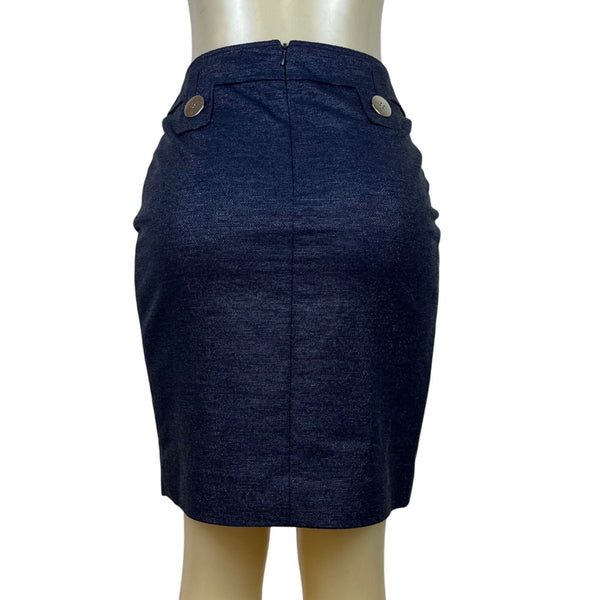 Per Se Womens Navy Cotton Blend High-Waist Pencil Skirt Button Detail Size 8