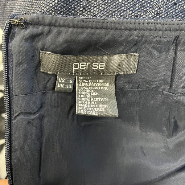 Per Se Womens Navy Cotton Blend High-Waist Pencil Skirt Button Detail Size 8