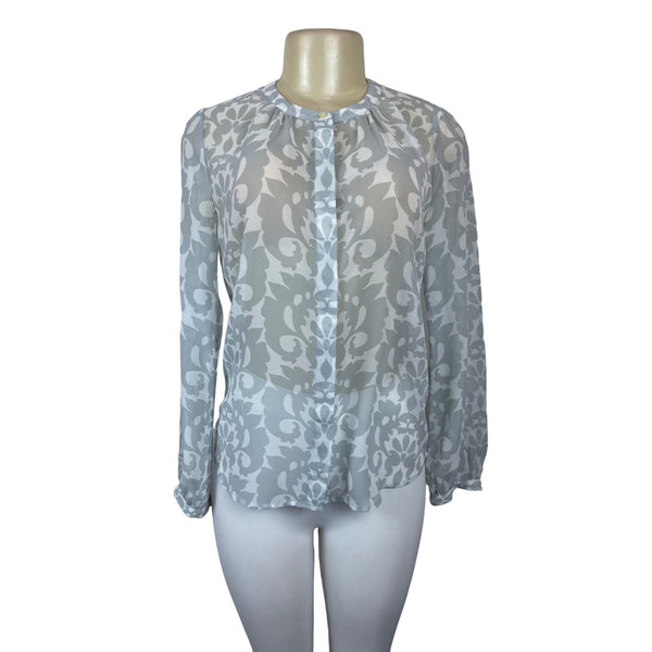 Banana Republic Women's Grey and White Sheer Long Sleeved Blouse Sz XS