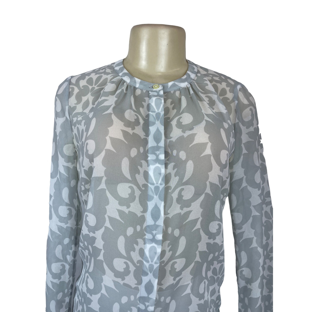 Banana Republic Women's Grey and White Sheer Long Sleeved Blouse Sz XS