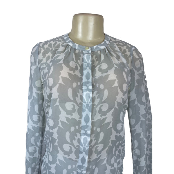 Banana Republic Women's Grey and White Sheer Long Sleeved Blouse Sz XS