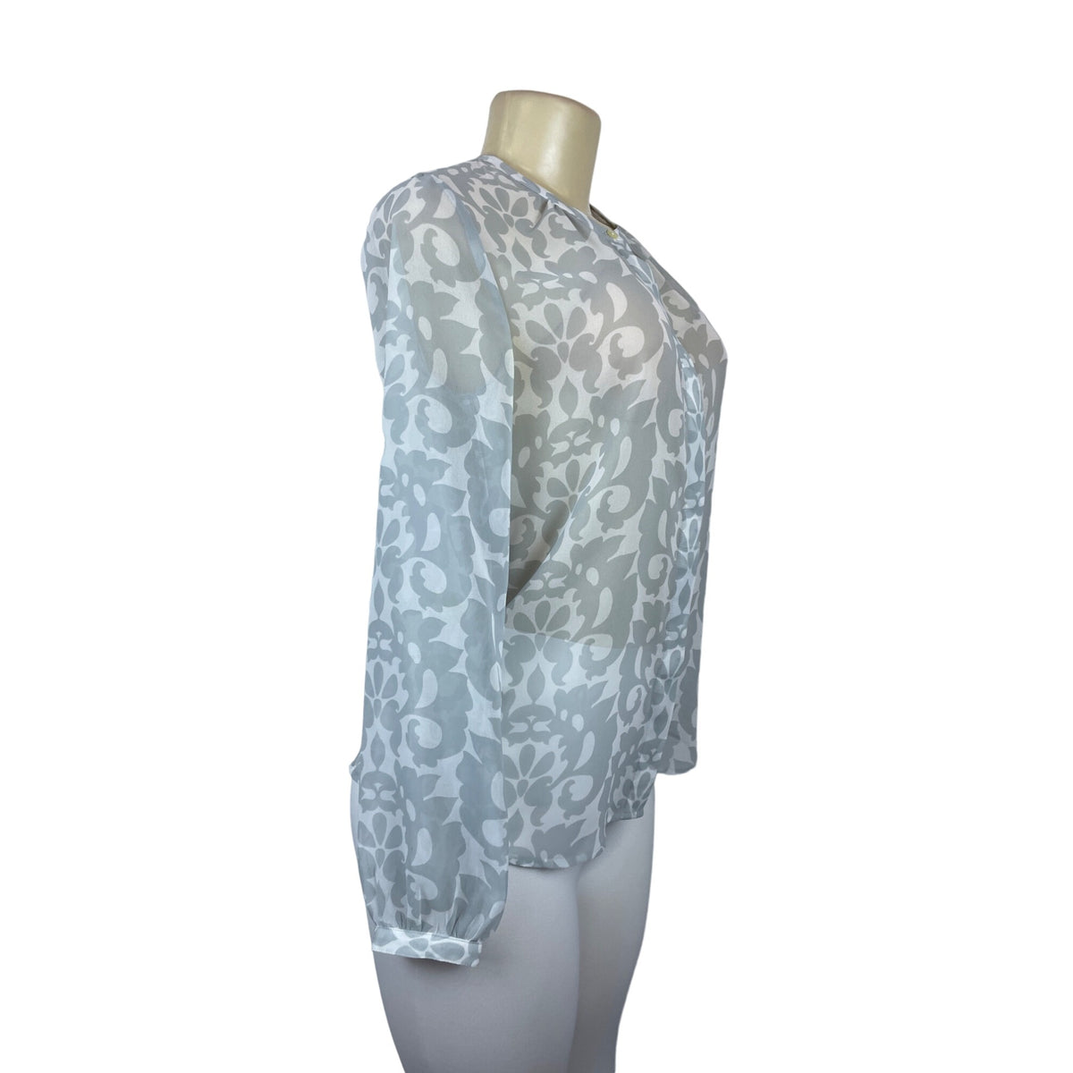 Banana Republic Women's Grey and White Sheer Long Sleeved Blouse Sz XS