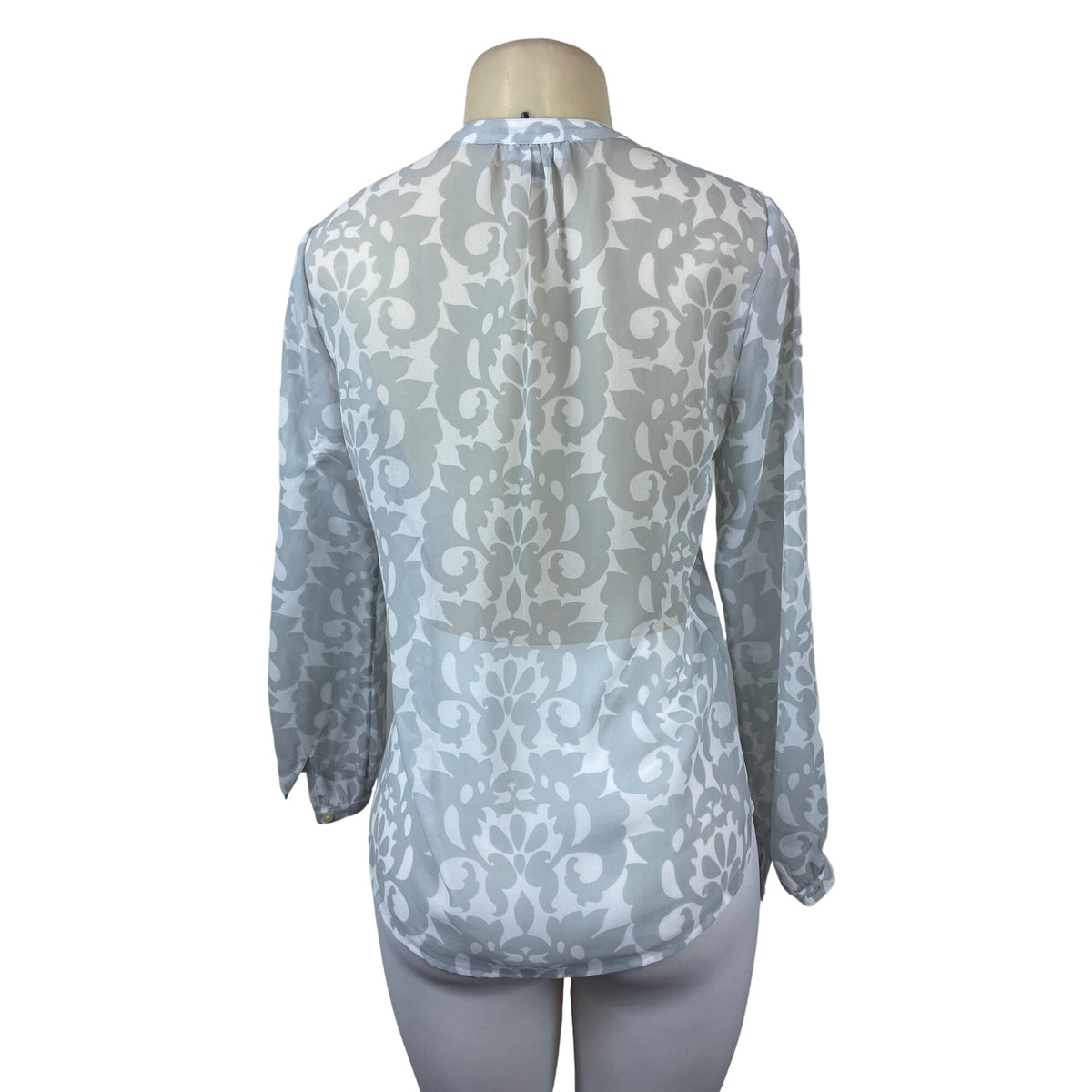 Banana Republic Women's Grey and White Sheer Long Sleeved Blouse Sz XS
