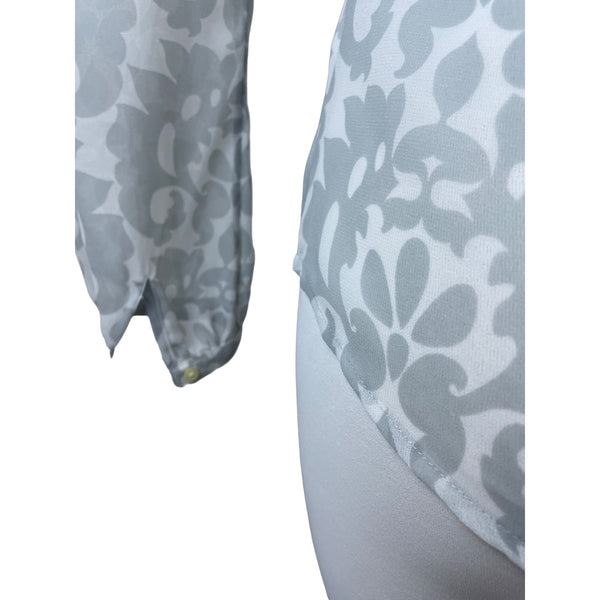 Banana Republic Women's Grey and White Sheer Long Sleeved Blouse Sz XS