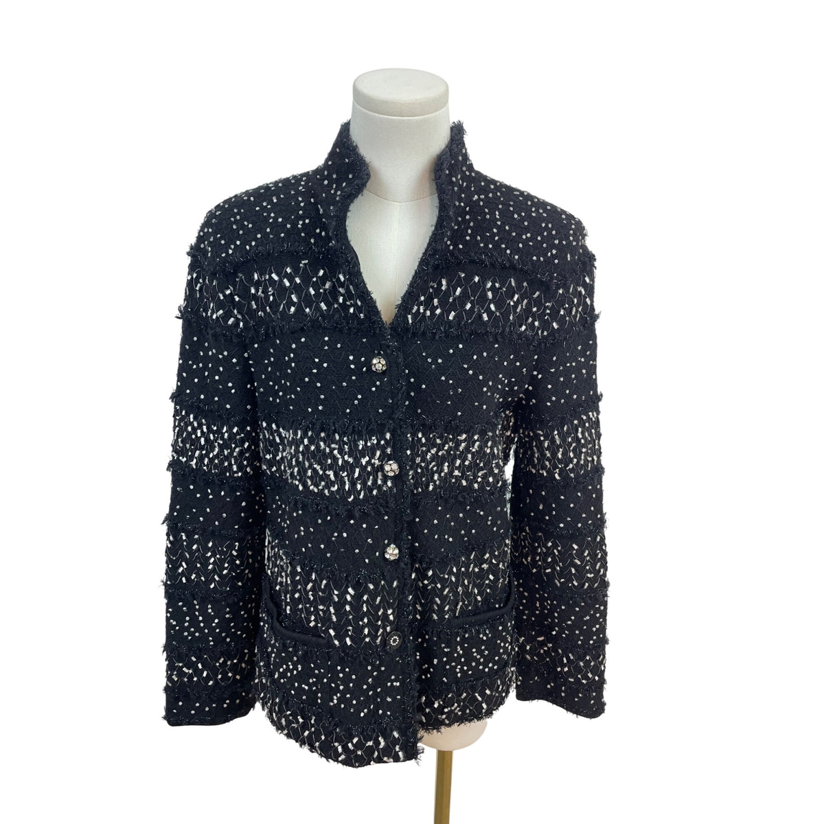 Escada Black & White Virgin Wool Jacket With Pearl Buttons Womens Size 38