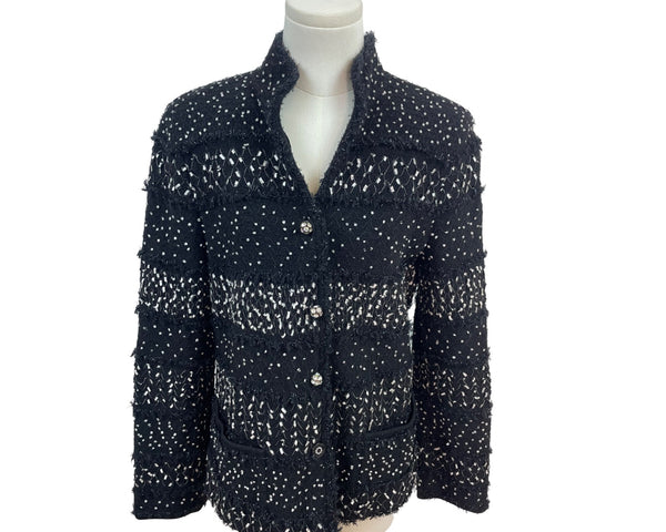 Escada Black & White Virgin Wool Jacket With Pearl Buttons Womens Size 38