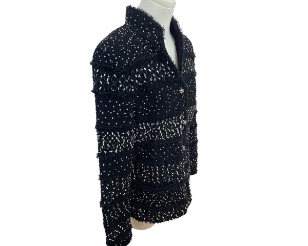 Escada Black & White Virgin Wool Jacket With Pearl Buttons Womens Size 38