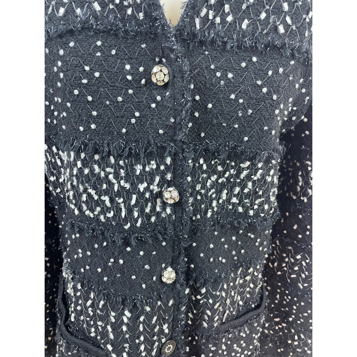 Escada Black & White Virgin Wool Jacket With Pearl Buttons Womens Size 38