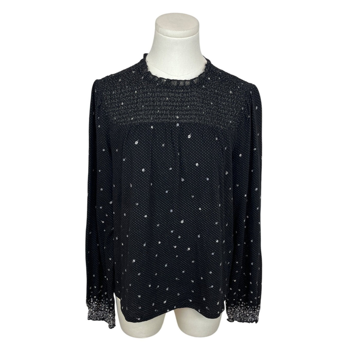 Lucky Brand Womens Black & White Polka Dot Long Sleeve Blouse Sz M