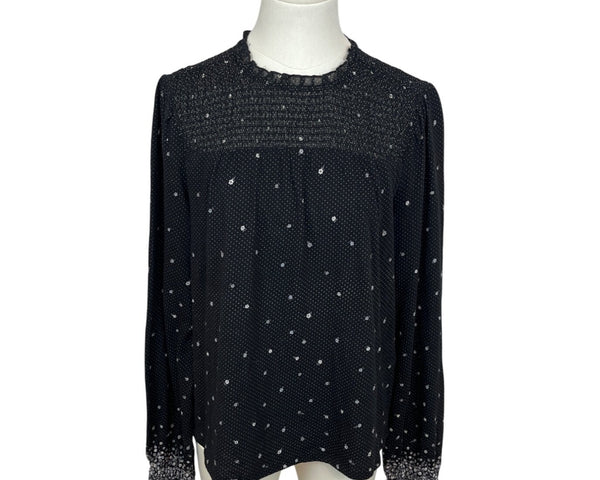 Lucky Brand Womens Black & White Polka Dot Long Sleeve Blouse Sz M