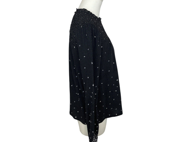 Lucky Brand Womens Black & White Polka Dot Long Sleeve Blouse Sz M